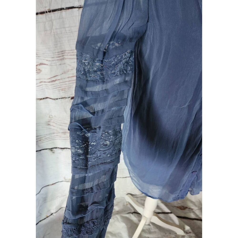 Sundance Button Front Flowy Lace Trimmed Blouse S… - image 5